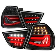 Spec-D Tuning Full LED Jet Black Tail Lights w/Fiber Optic Parking Light S and trip and Sequential Turn Signals Compatible with 2009-2011 BMW E90 3-Series
